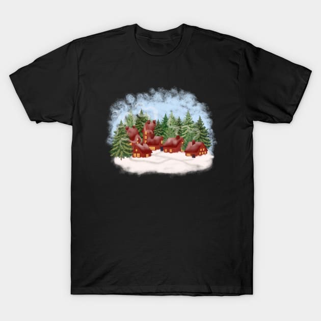 Christmas Village Illustration 2 T-Shirt by gusstvaraonica